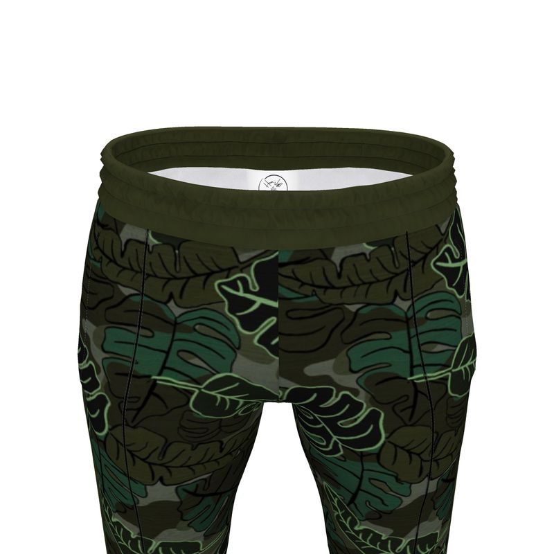 Men's Track Pants - Camo Leaves - Dark Green