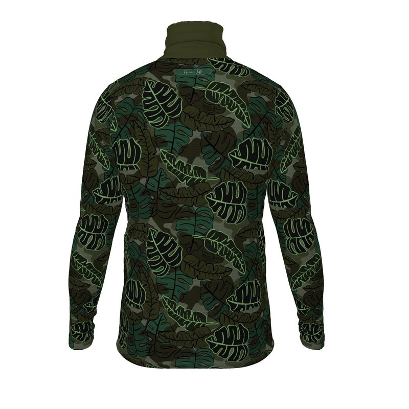 Men’s High-Roll Turtleneck - Camo Leaves - Dark Green