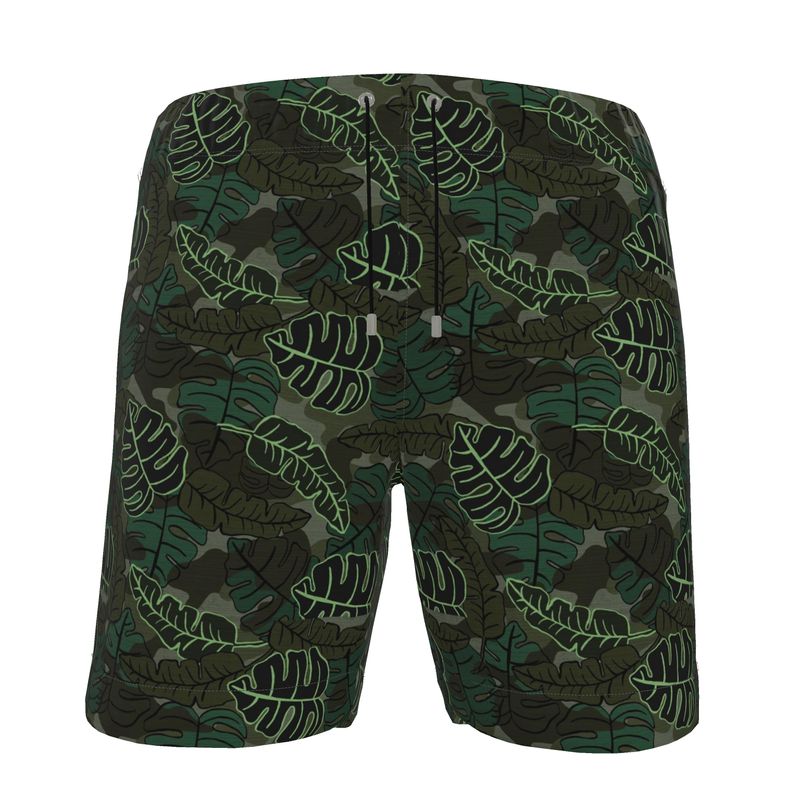 Men's Swim Shorts - Camo Leaves - Dark Green