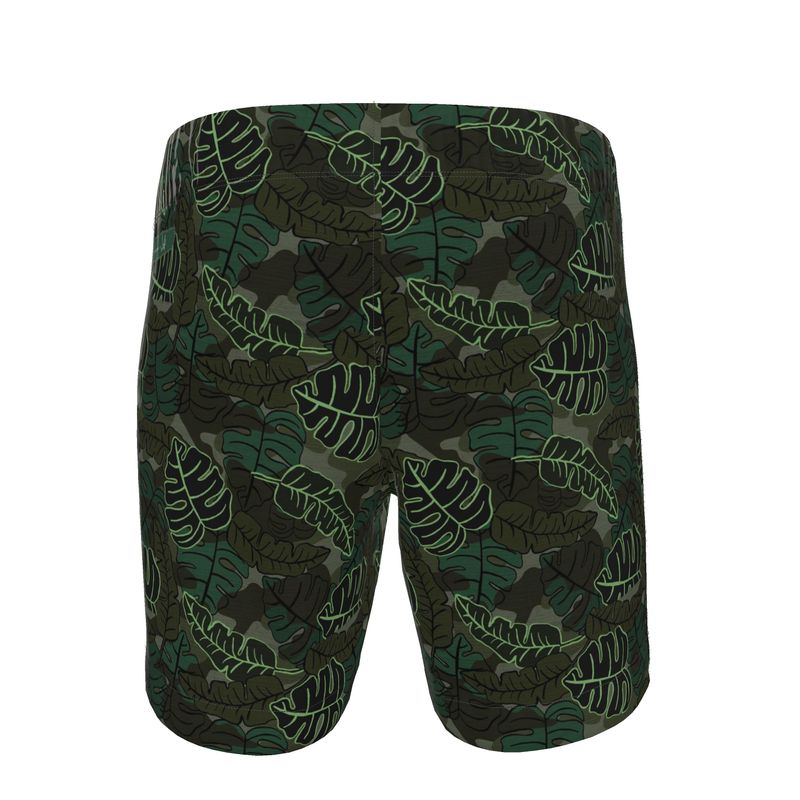 Men's Swim Shorts - Camo Leaves - Dark Green