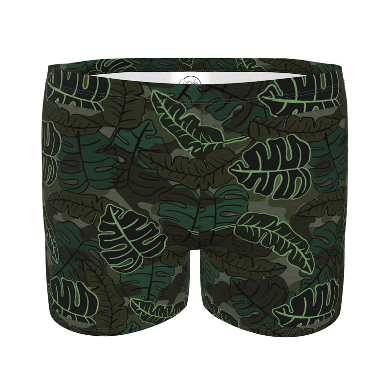 Men's Swim Trunks - Camo Leaves - Dark Green