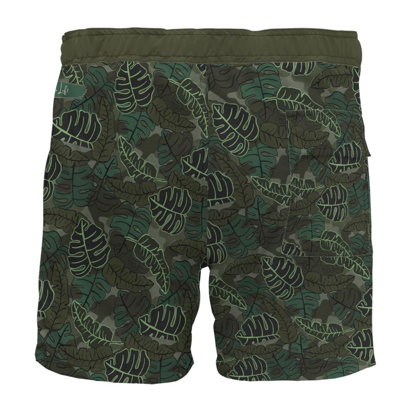 Men's Board Shorts - Camo Leaves - Dark Green