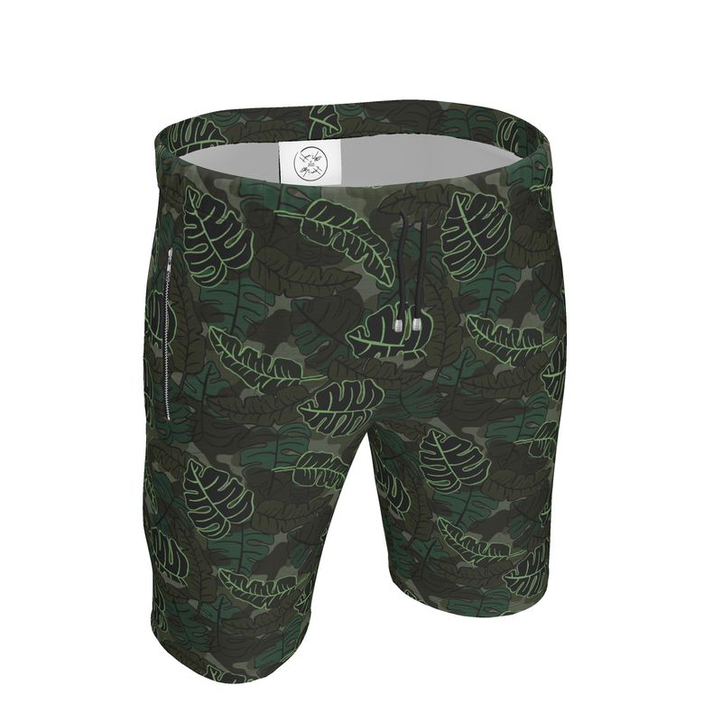 Men's Gym Shorts - Camo Leaves - Dark Green