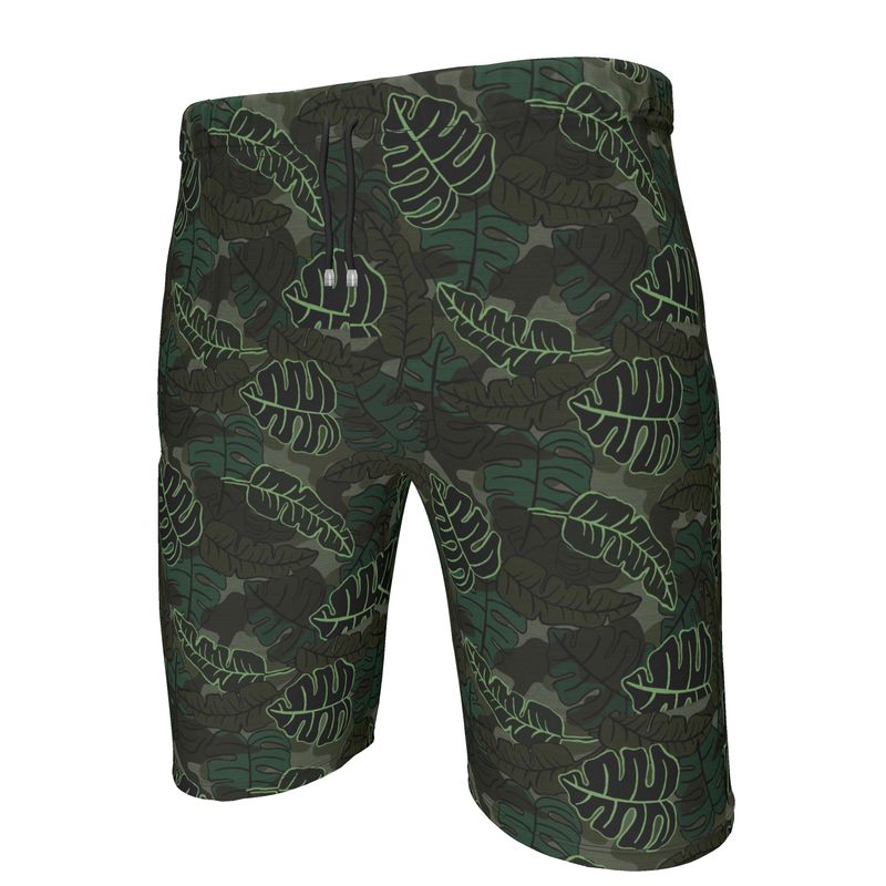 Men's Gym Shorts - Camo Leaves - Dark Green