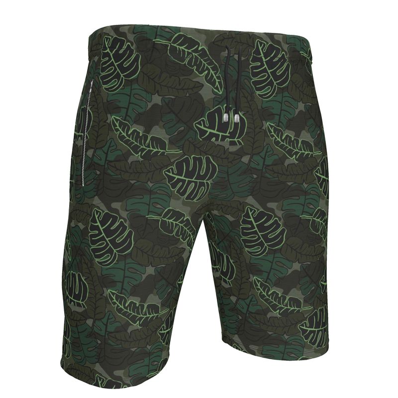 Men's Gym Shorts - Camo Leaves - Dark Green