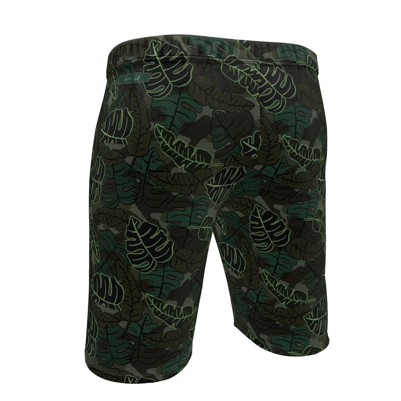 Men's Gym Shorts - Camo Leaves - Dark Green