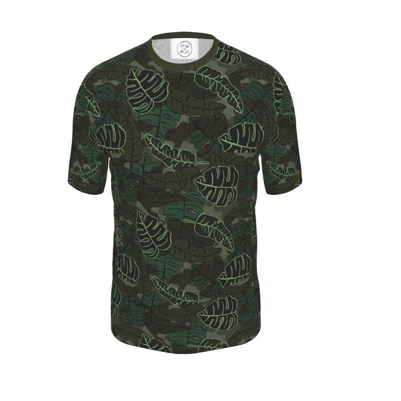 Men’s Athletic Crew Neck T-Shirt - Camo Leaves - Dark Green