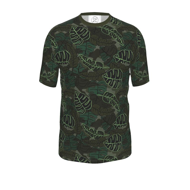 Men’s Athletic Crew Neck T-Shirt - Camo Leaves - Dark Green