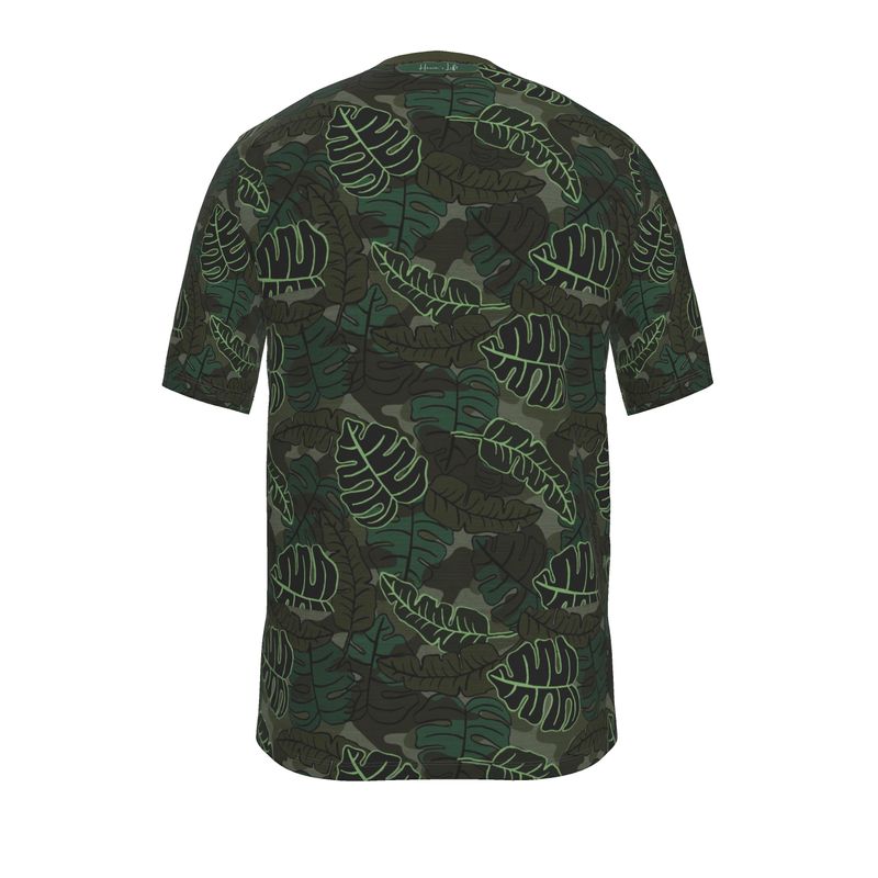 Men’s Athletic Crew Neck T-Shirt - Camo Leaves - Dark Green