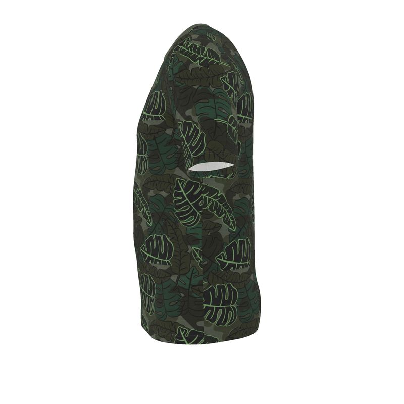 Men’s Athletic V-Neck T-Shirt - Camo Leaves - Cypress Green