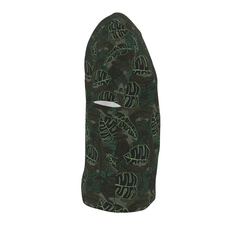 Men’s Athletic V-Neck T-Shirt - Camo Leaves - Dark Green