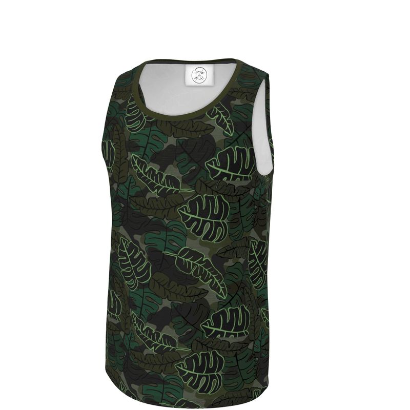 Men’s Hybrid Tank Top - Camo Leaves - Dark Green