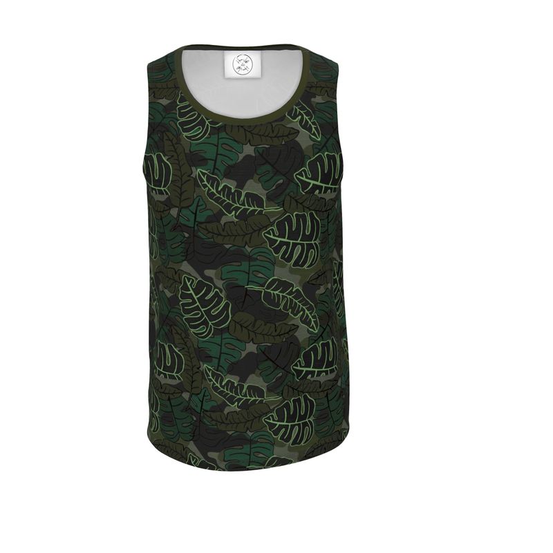 Men’s Hybrid Tank Top - Camo Leaves - Dark Green