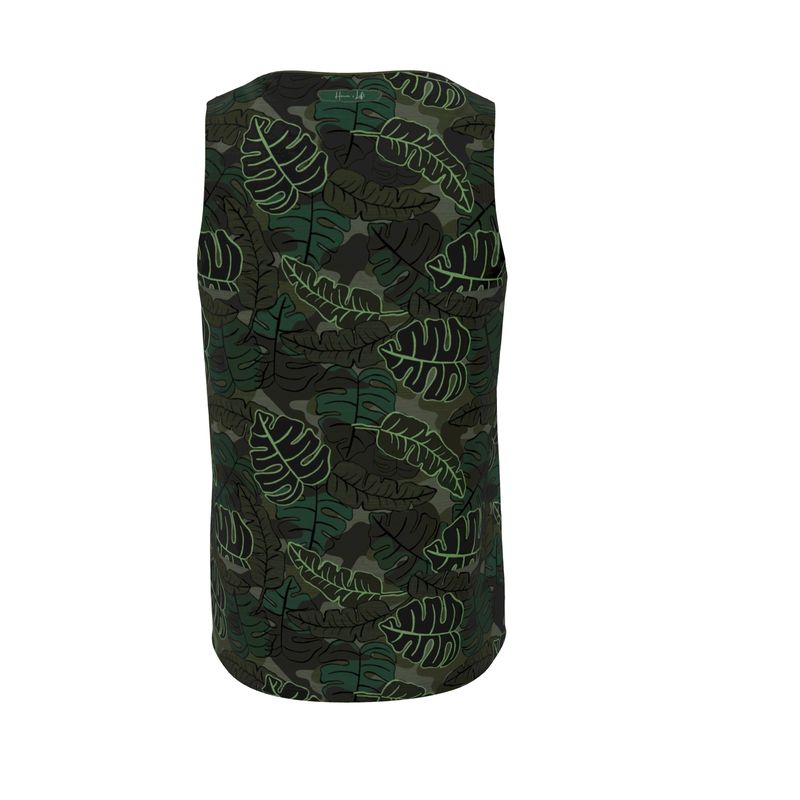 Men’s Hybrid Tank Top - Camo Leaves - Dark Green