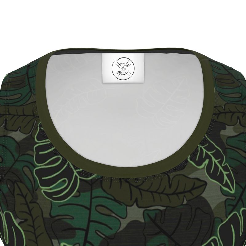 Men’s Hybrid Tank Top - Camo Leaves - Dark Green