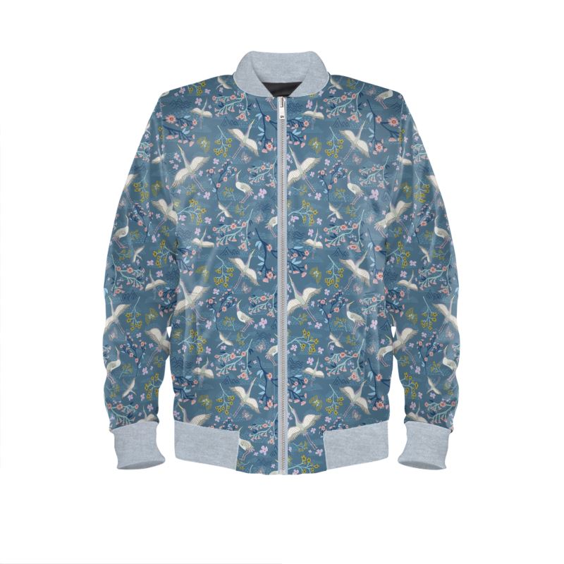 Women's Bomber Jacket - White Crane