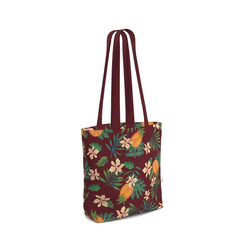 Canvas Tote Bag - Pineapple Paradise - Burgundy