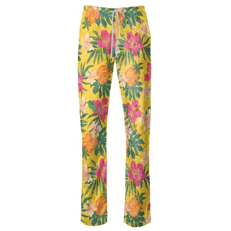 Women’s Wide-Leg Pants - Pineapple Paradise - Tropical Yellow