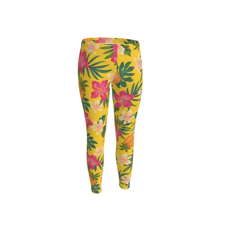 Women’s Mid-Rise Full-Length Leggings - Pineapple Paradise - Tropical Yellow