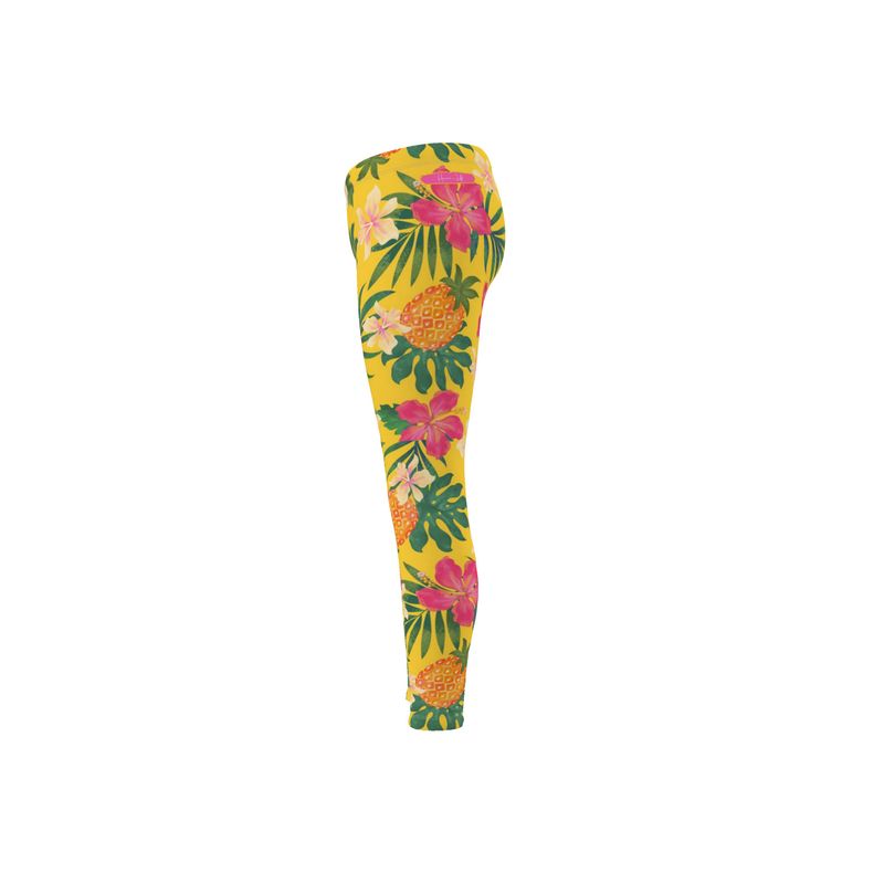 Women’s Mid-Rise Full-Length Leggings - Pineapple Paradise - Tropical Yellow