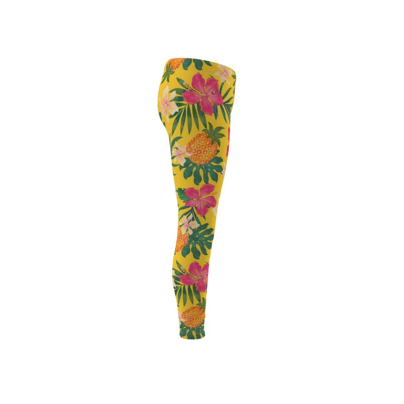 Women’s Mid-Rise Full-Length Leggings - Pineapple Paradise - Tropical Yellow