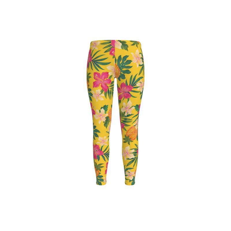 Women’s Mid-Rise Full-Length Leggings - Pineapple Paradise - Tropical Yellow