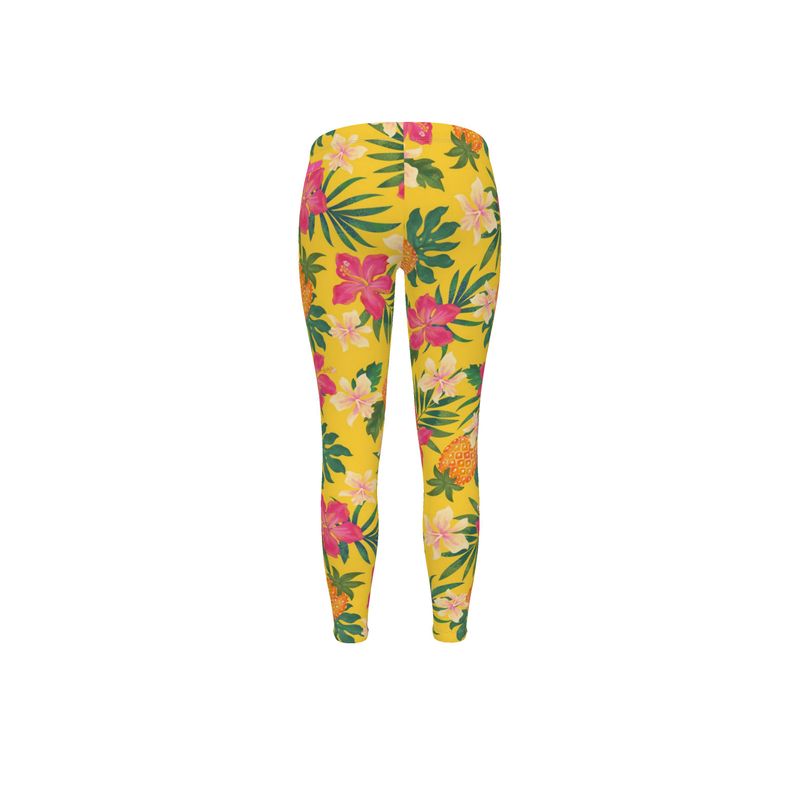 Women’s Mid-Rise Full-Length Leggings - Pineapple Paradise - Tropical Yellow