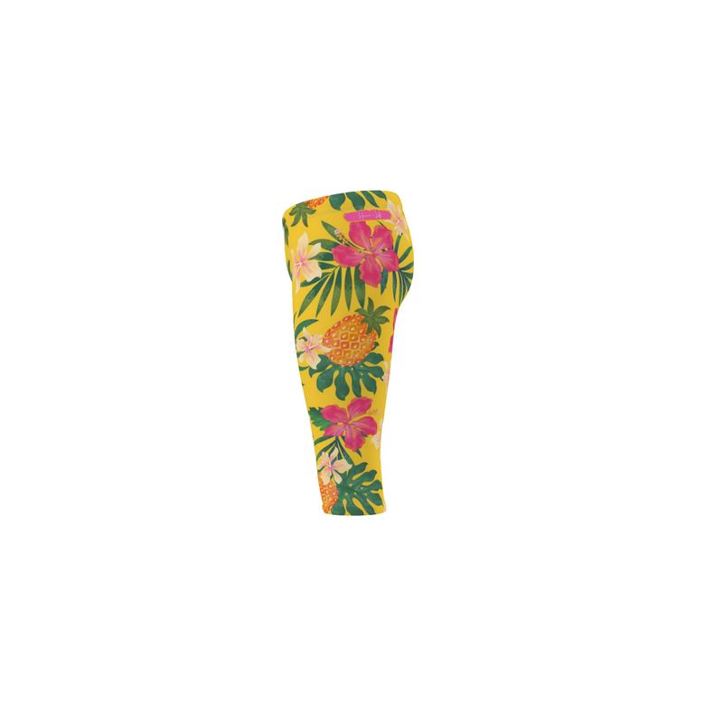 Women’s Mid-Rise ¾ Length Leggings - Pineapple Paradise - Tropical Yellow