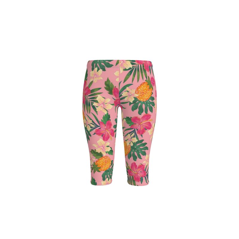 Women’s Mid-Rise ¾ Length Leggings - Pineapple Paradise - Hibiscus Blush