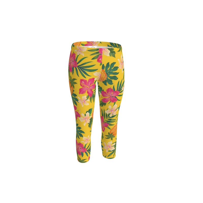 Women’s Mid-Rise Capri-Length Leggings - Pineapple Paradise - Tropical Yellow