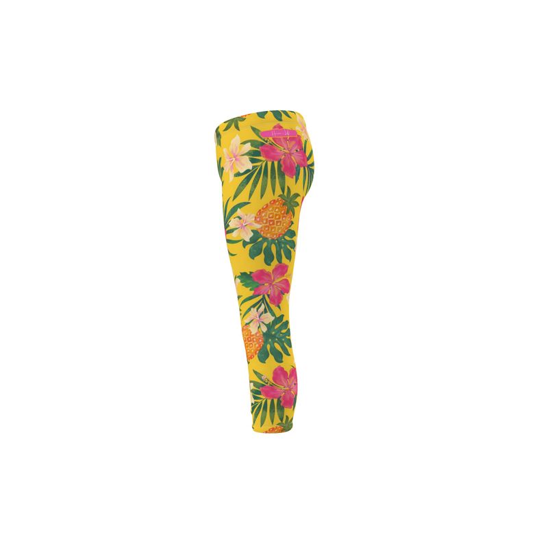Women’s Mid-Rise Capri-Length Leggings - Pineapple Paradise - Tropical Yellow