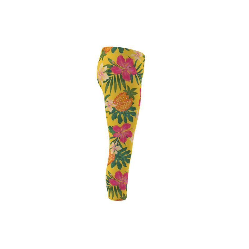 Women’s Mid-Rise Capri-Length Leggings - Pineapple Paradise - Tropical Yellow