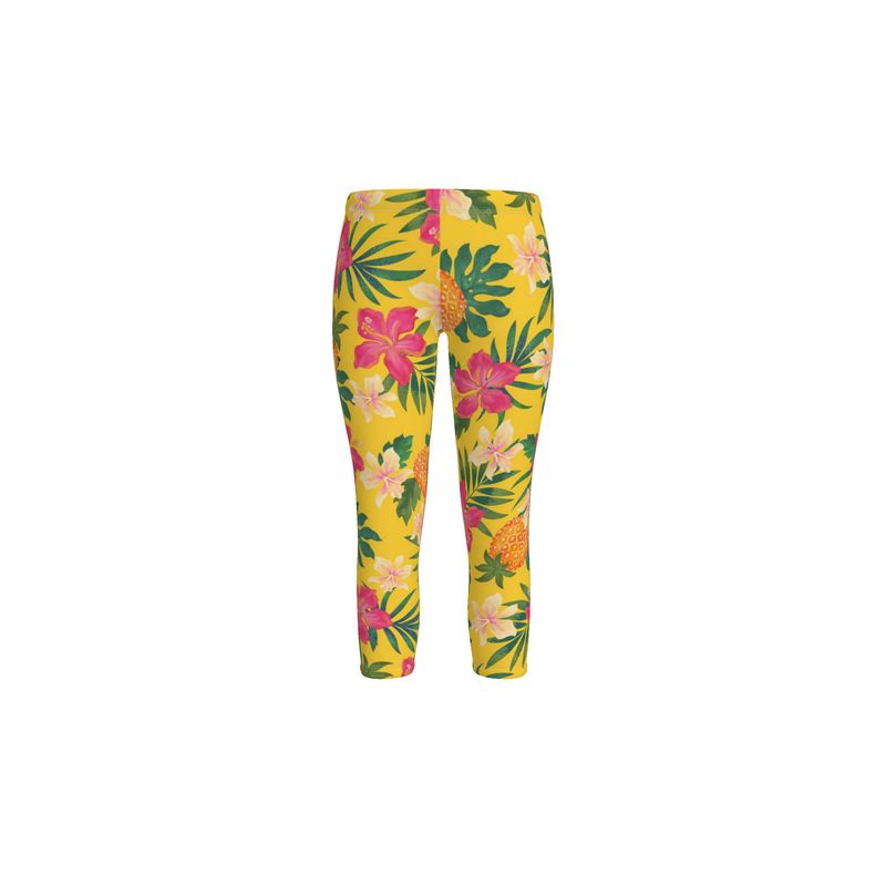 Women’s Mid-Rise Capri-Length Leggings - Pineapple Paradise - Tropical Yellow