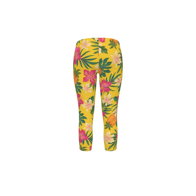 Women’s Mid-Rise Capri-Length Leggings - Pineapple Paradise - Tropical Yellow