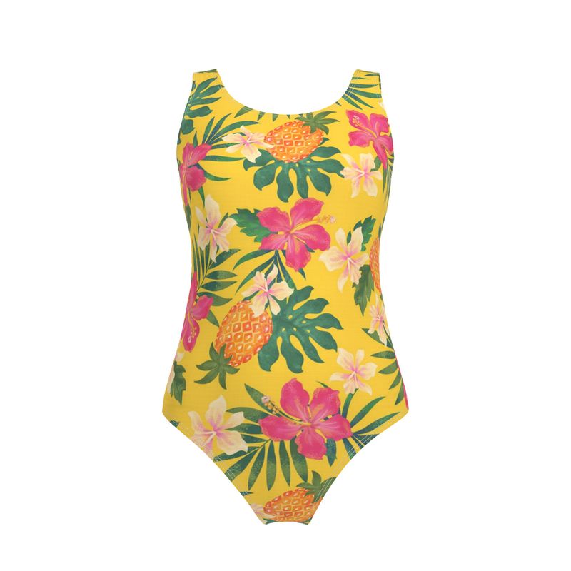 Women’s One-Piece Swimsuit - Pineapple Paradise - Tropical Yellow