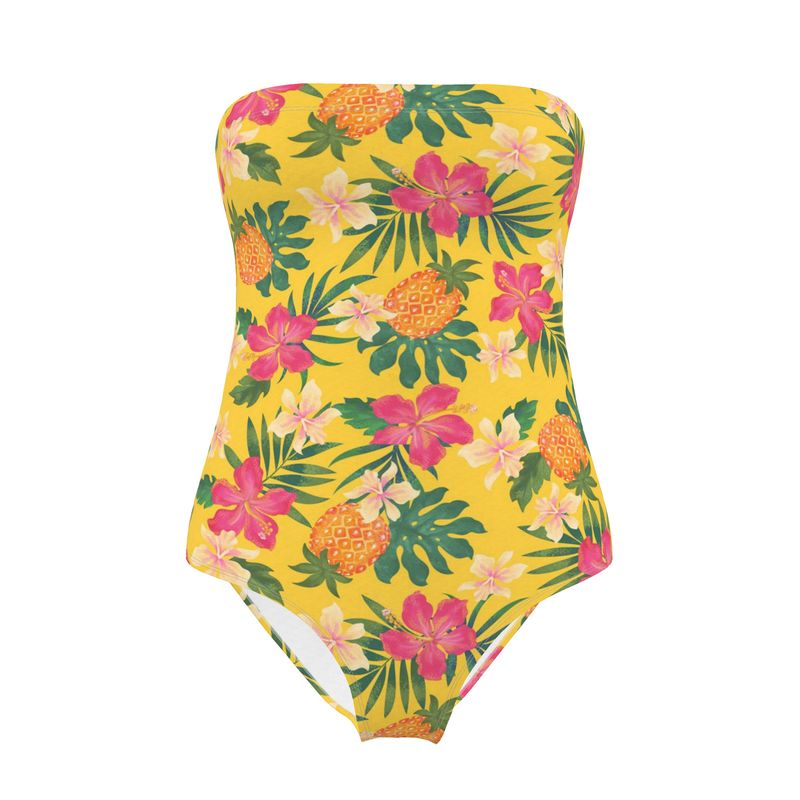 Women’s Strapless Swimsuit - Pineapple Paradise - Tropical Yellow