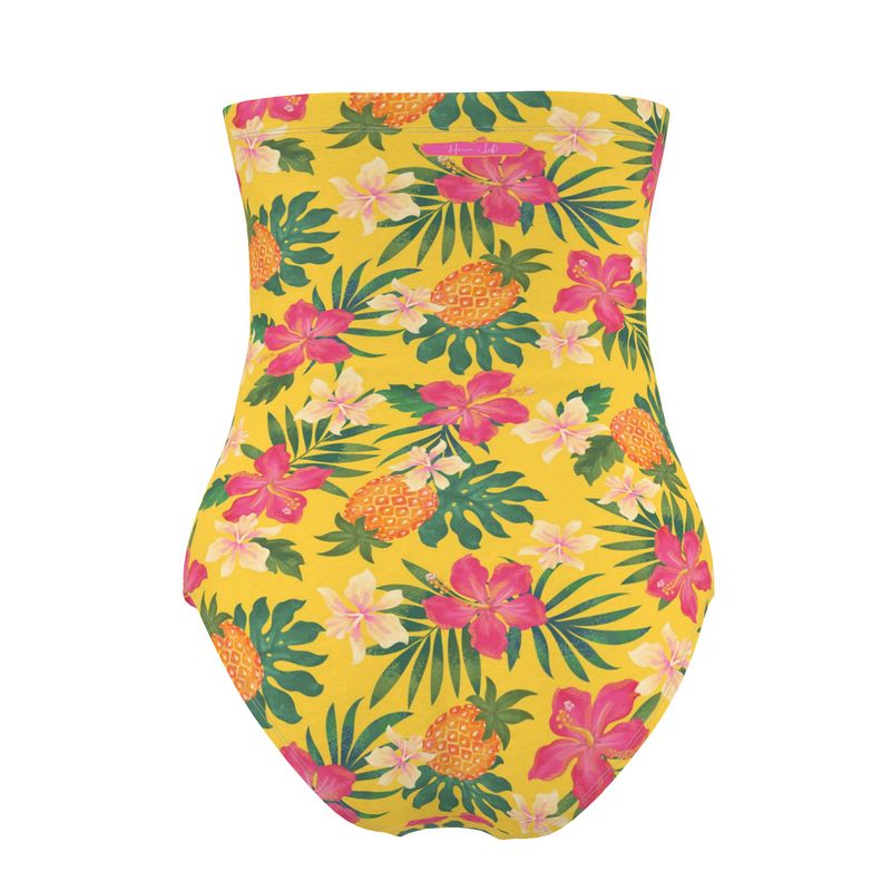 Women’s Strapless Swimsuit - Pineapple Paradise - Tropical Yellow