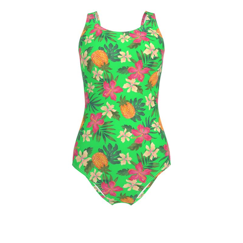 Women’s One-Piece Swimsuit - Pineapple Paradise - Tropical Green