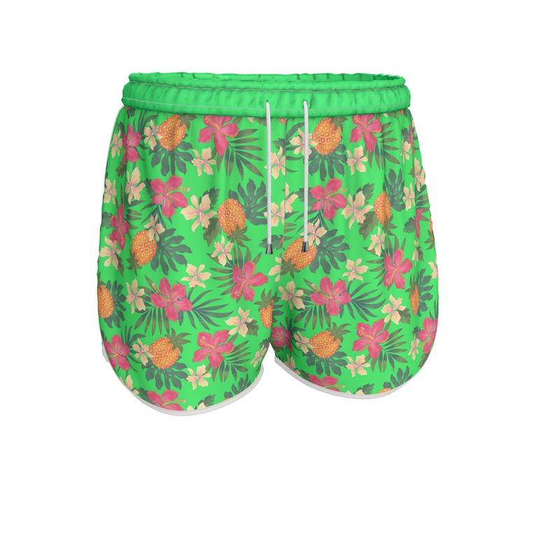 Women’s Athletic Shorts - Pineapple Paradise - Tropical Green