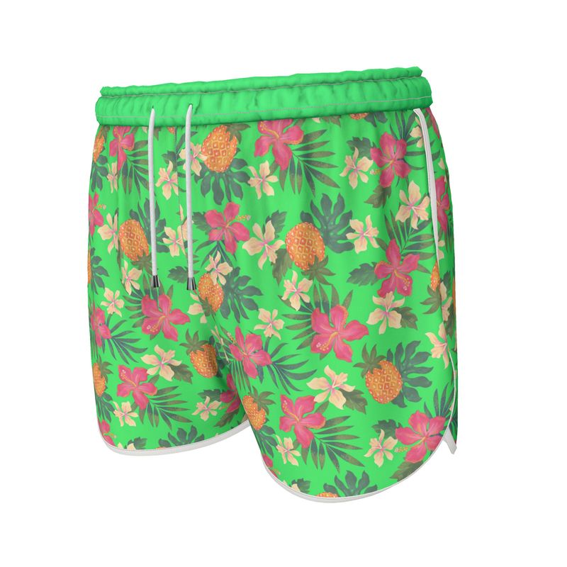 Women’s Athletic Shorts - Pineapple Paradise - Tropical Green