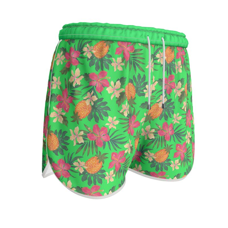 Women’s Athletic Shorts - Pineapple Paradise - Tropical Green