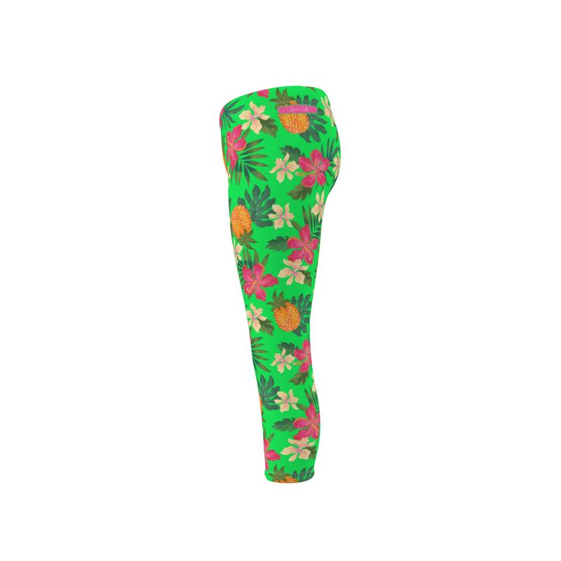 Women’s Mid-Rise Capri-Length Leggings - Pineapple Paradise - Tropical Green