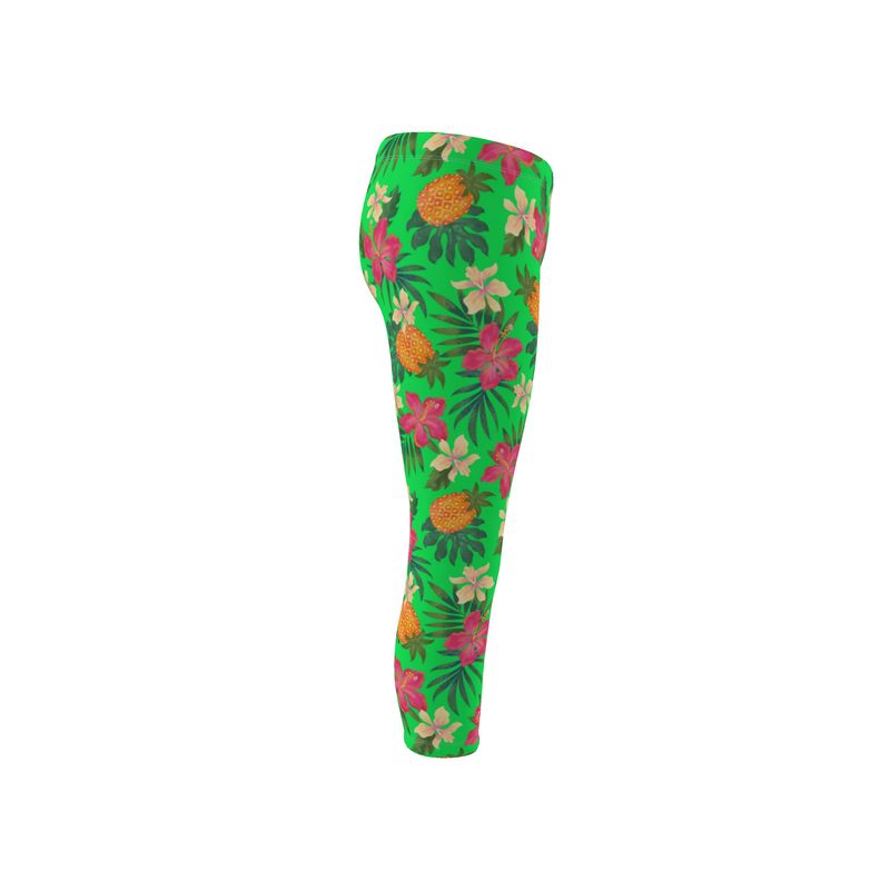 Women’s Mid-Rise Capri-Length Leggings - Pineapple Paradise - Tropical Green