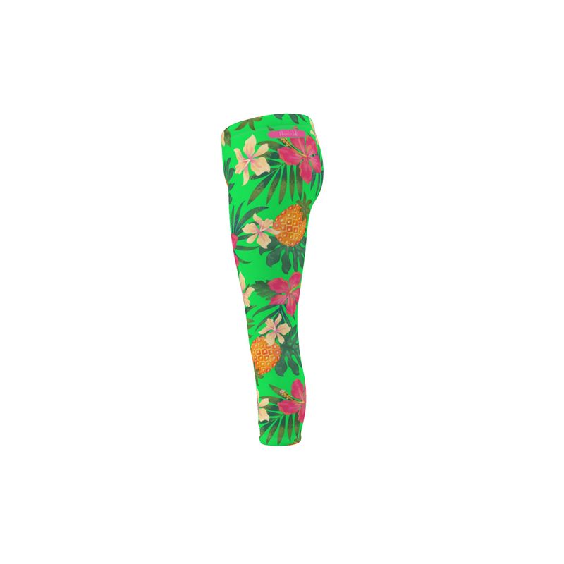Women’s Mid-Rise Capri-Length Leggings - Pineapple Paradise - Tropical Green
