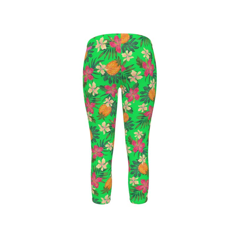 Women’s Mid-Rise Capri-Length Leggings - Pineapple Paradise - Tropical Green