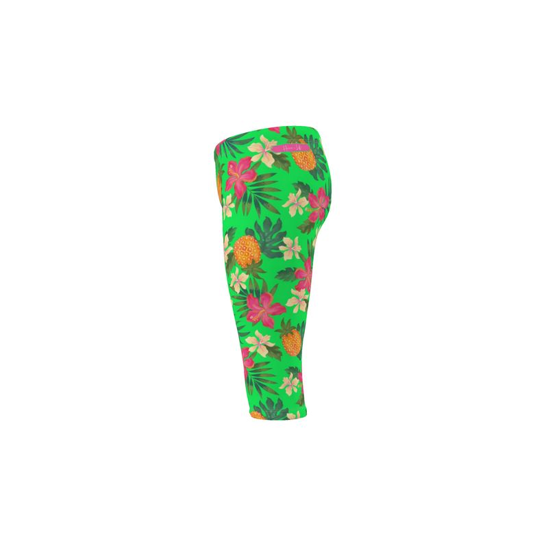 Women’s Mid-Rise ¾ Length Leggings - Pineapple Paradise - Tropical Green