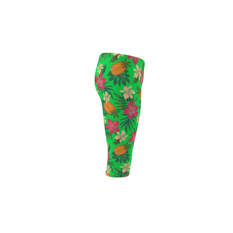 Women’s Mid-Rise ¾ Length Leggings - Pineapple Paradise - Tropical Green