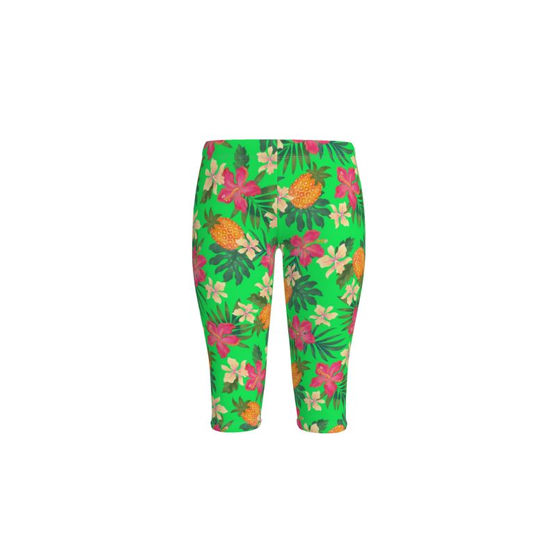 Women’s Mid-Rise ¾ Length Leggings - Pineapple Paradise - Tropical Green