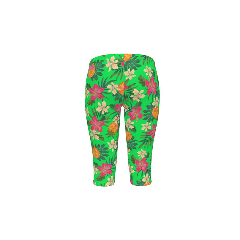 Women’s Mid-Rise ¾ Length Leggings - Pineapple Paradise - Tropical Green