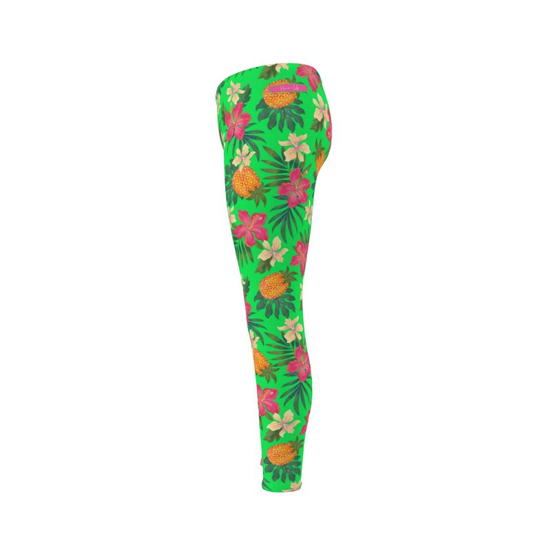 Women’s Mid-Rise Full-Length Leggings - Pineapple Paradise - Tropical Green